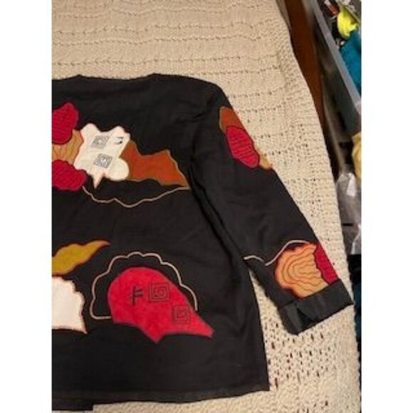 Allure Shacket Embroidered with artsy Buttons Jacket women’s Sz L Black‎ multi - Picture 3 of 16